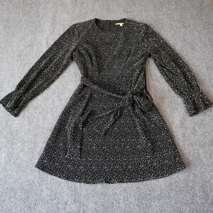 Gianni Bini Black Fit & Flare Dress, Floral Print, Long Sleeve, Small
